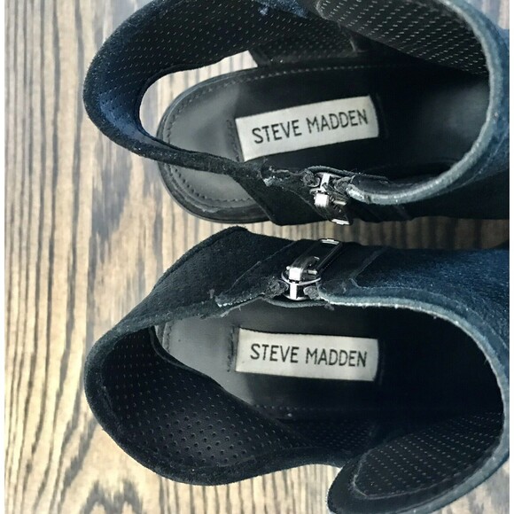 Steve Madden Maxine Black Perforated Suede Leather Open Toe Sandal Bootie 7.5 - Picture 10 of 13